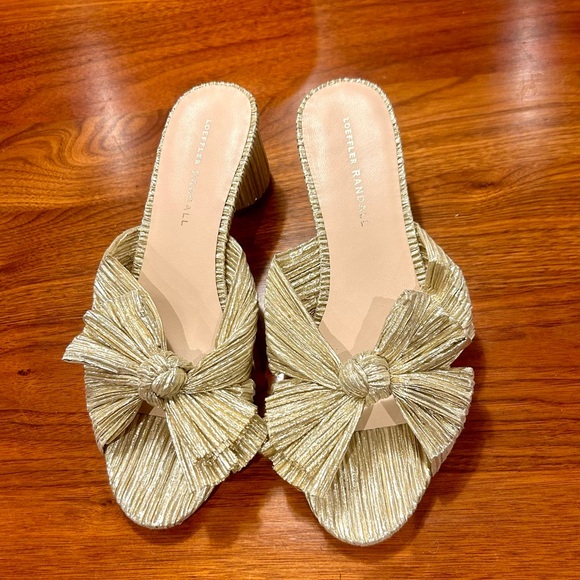 Loeffler Randall Gold Bow Sandals - Picture 1 of 9
